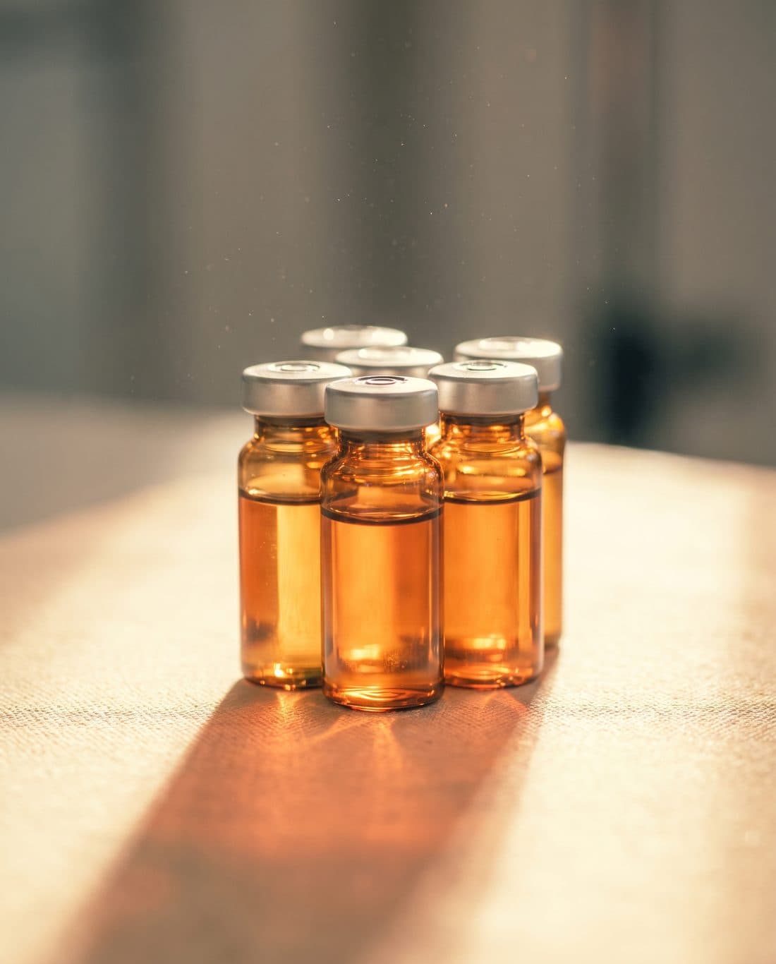 Sealed vials of exosome preparation in warm light